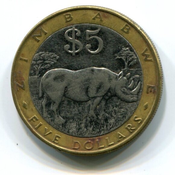 2001 Zimbabwe Bimetallic Rhino $5 Coin (b489-12) - Picture 2 of 2